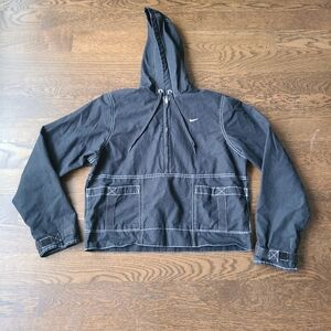 Nike Womens Windbreaker Black Hooded Jacket with White Stitching Sz.S 1/2zip